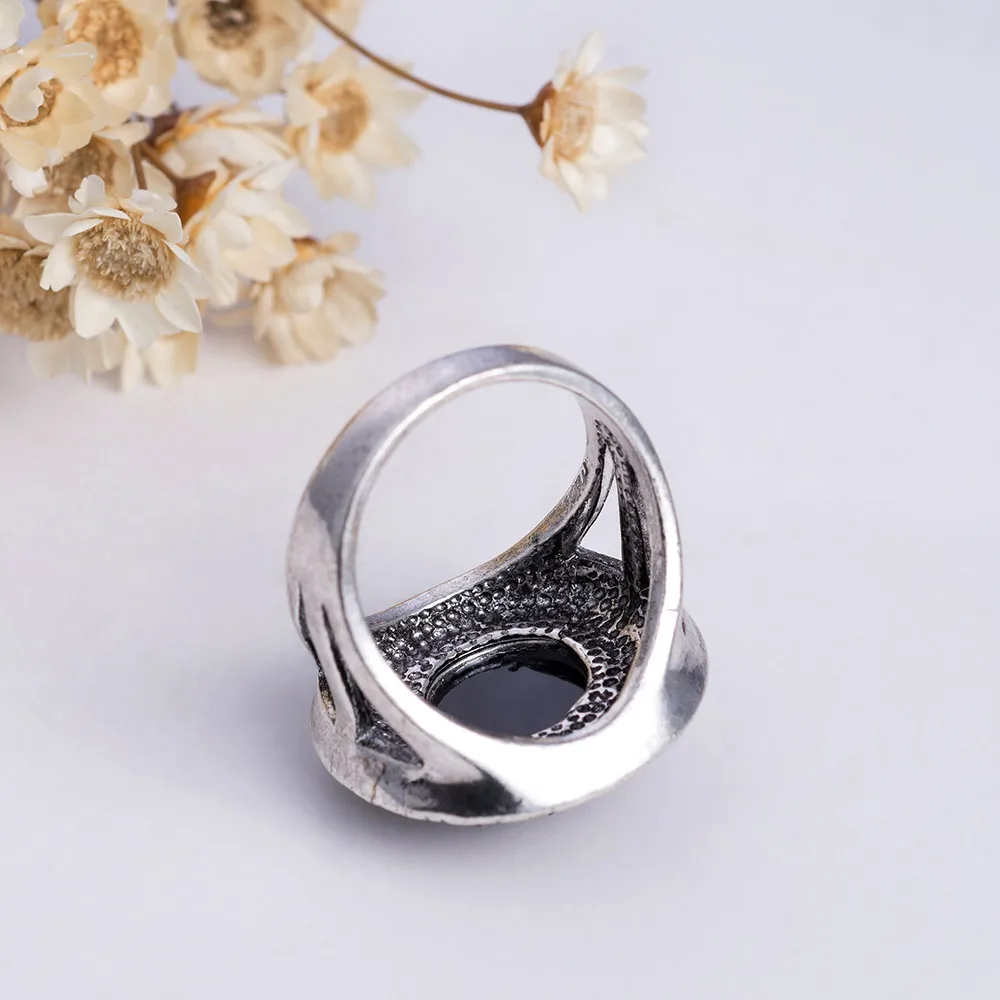 Женские кольца с серебряным покрытием вечерние винтажные из черного сломанного