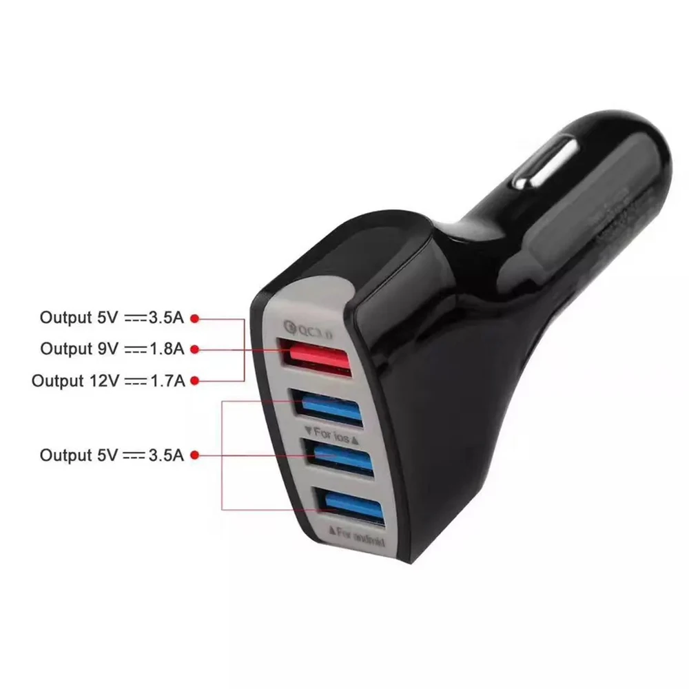 2018 Новый переходник с 4 портами USB для зарядки в машине Быстрая зарядка 3 0 iPhone Samsung
