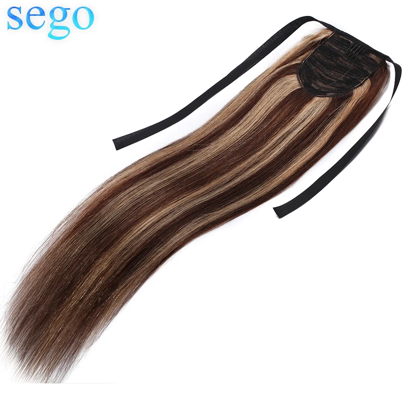 SEGO 1"-20" чистый и фортепианный цвет, не Реми волосы, лента, конский хвост, на заколках, человеческие волосы для наращивания, конский хвост, Натуральные Прямые Волосы