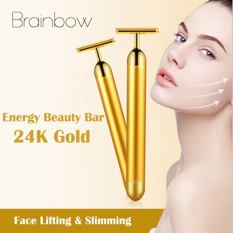 Brainbow 24K красоты массажер похудения морщинка лица ролик Gold вибрационная палочка