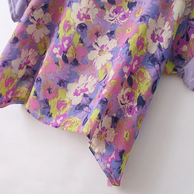 

Summer Loose Smock Round neck Chiffon Blouses Slim Women Chiffon Blouse Wear Floral Printing shirt Women Bat sleeves