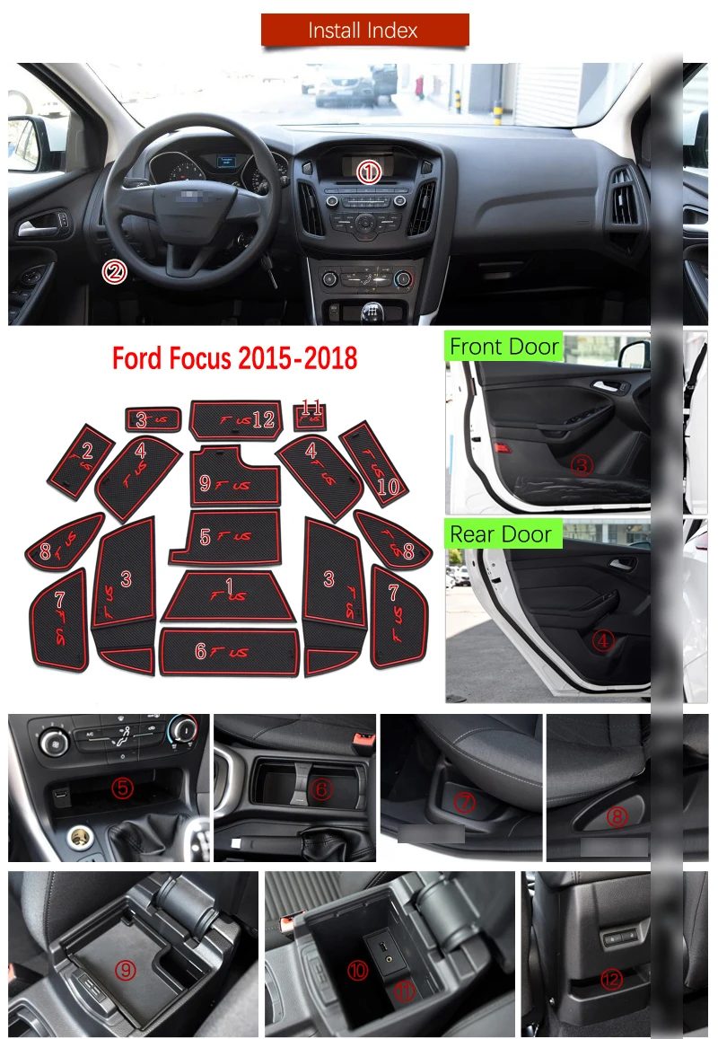 Противоскользящий коврик для Ford Focus 3 3,5 MK3 подтяжку лица ST RS ворота слот подставка анти-Грязная дверь паз коврик