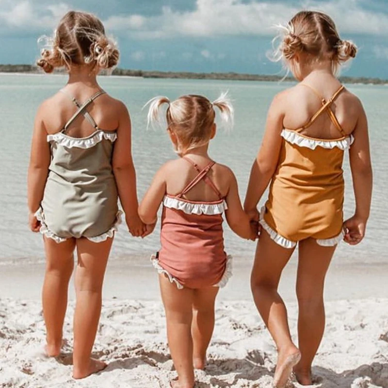 2019 летняя пляжная одежда милые детский купальник Детский цельный костюм