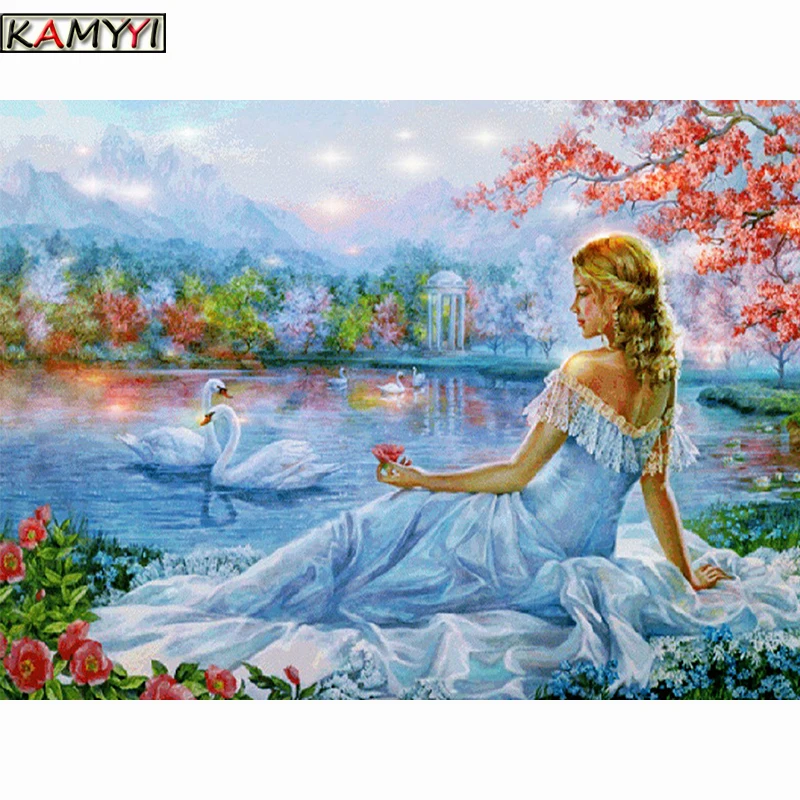 Полный квадратный/круглый дрель 5D поделки алмазов картина "Lakeside красота и лебеди" 3D вышивка крестиком домашний Декор подарок