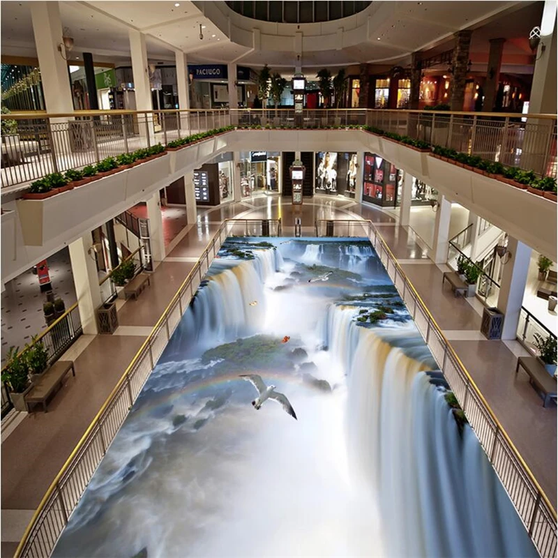 3D обои с водопадом для пола водостойкие Нескользящие ПВХ|custom floors|3d wallpaper murals3d |