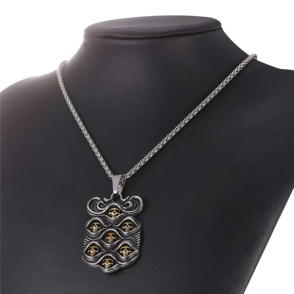 U7 Винтаж Нержавеющая Сталь Череп Кулон с Цепочкой Ожерелья Панк Рок Хиппи