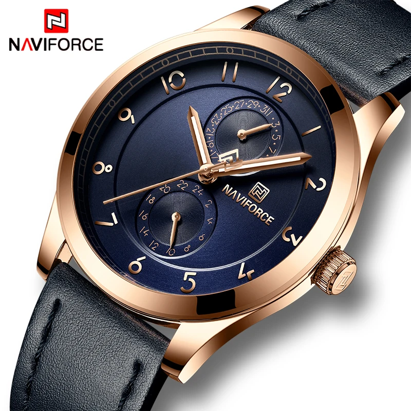 NAVIFORCE Fashion Mens Watches Top Brand Luxury Quartz Watch Men Casual Leather strap Waterproof Sport Relogio Masculino | Наручные часы
