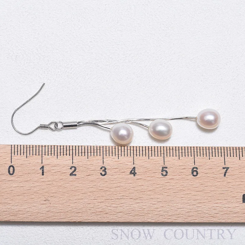 SNOW COUNTRY Three Teardrop Pearls Dangling in Sterling Silver Earrings High Quality For Girlfriend Gift Free Shipping | Украшения и