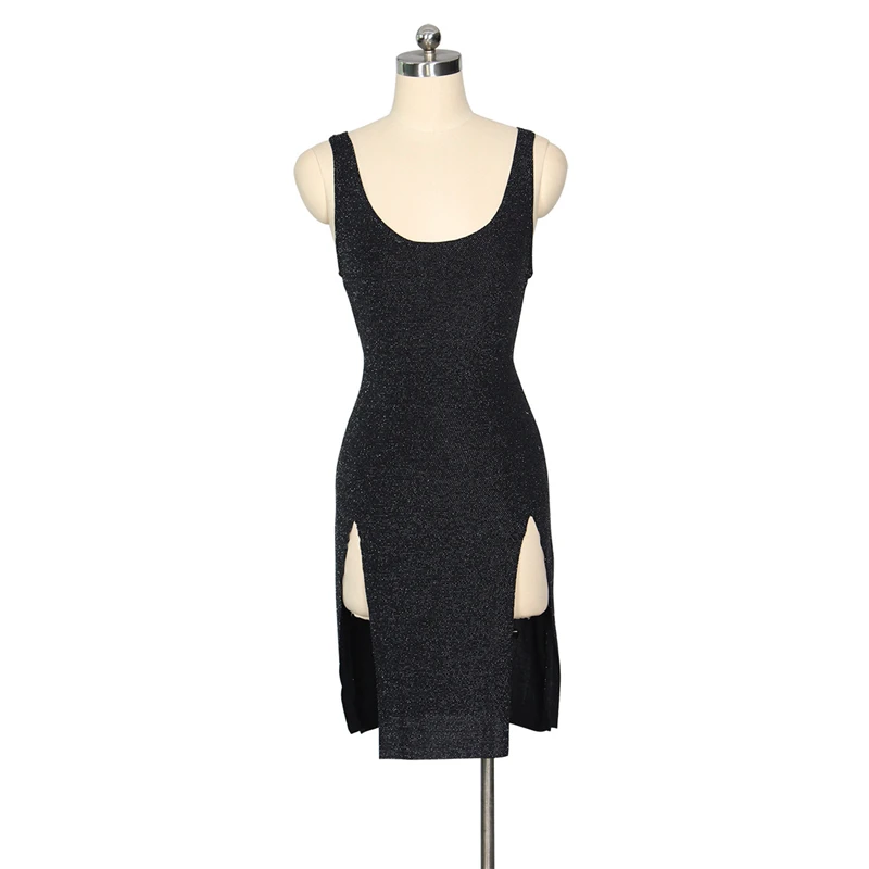 Sexy Split Black Dress Women Glitter Sleeveless Party Hollow Out Bodycon Dresses Spaghetti Strap Backless Bandage Vestidos | Женская