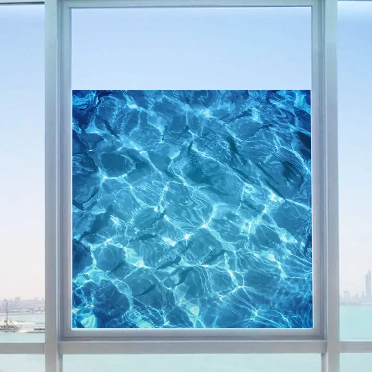 

Blue 3D See Film Water Ripple Window Decal Privacy Glass Cover Home Shower Door Bedroom Wall Sticker