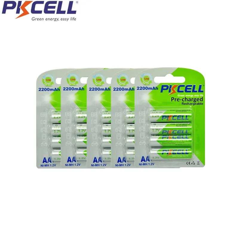 Аккумуляторные батарейки PKCELL 20 шт. 5 карт AA 2200 мАч 1 2 в|battery aa|aa batteryaa rechargeable battery |