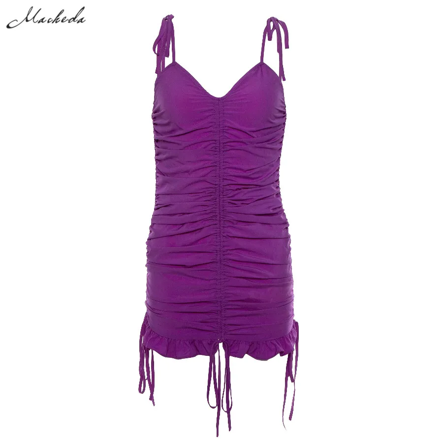 Женское мини-платье на бретельках Macheda фиолетовое облегающее платье-футляр с