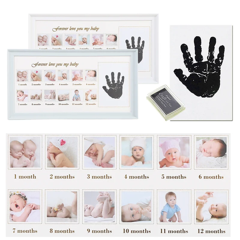 12 месяцев фото рамка, фоторамка украшения Babyroom фоторамка Love Baby Memorial растущие рамки отпечатка руки