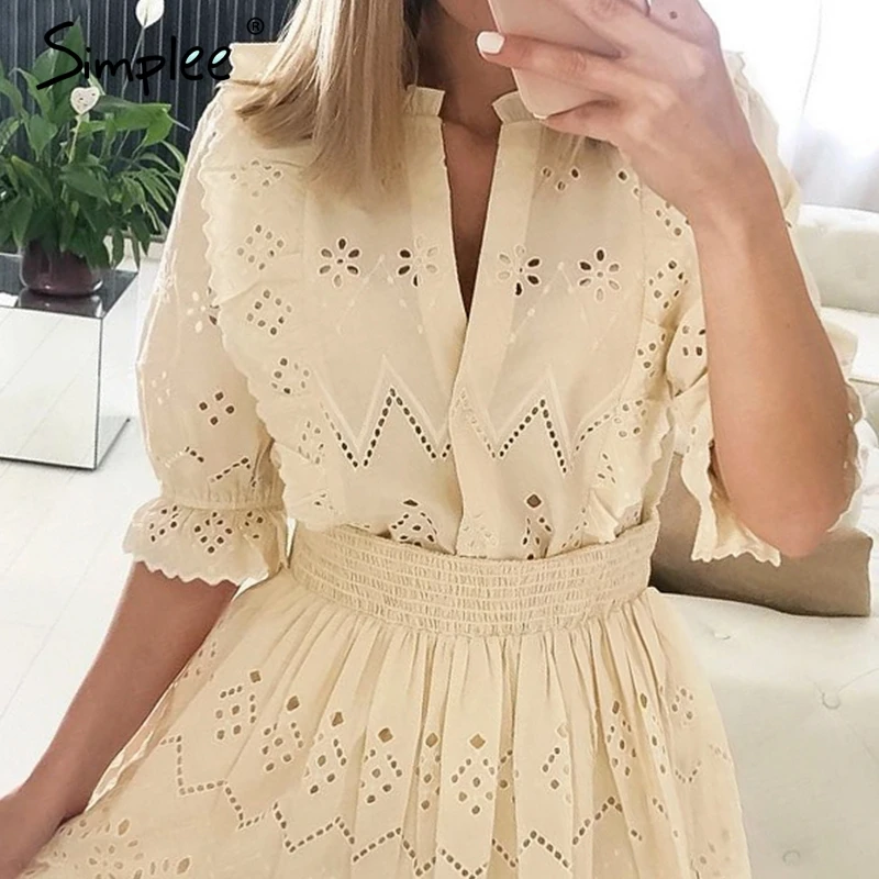Женская кружевная блузка Simplee с вышивкой ажурные топы рюшами лето 2019 женские