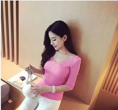 2016 New Women Autumn Sexy Pullovers V-Neck Long Sleeve Fashion Warm Slim Basic Shirt Bottoming Formal Knitted | Женская одежда