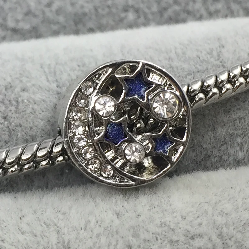 Fashion Moon&ampStars Blue Enamel Clear Crystal Charm European Beads Bracelet&ampBangles DIY Jewelry | Украшения и аксессуары