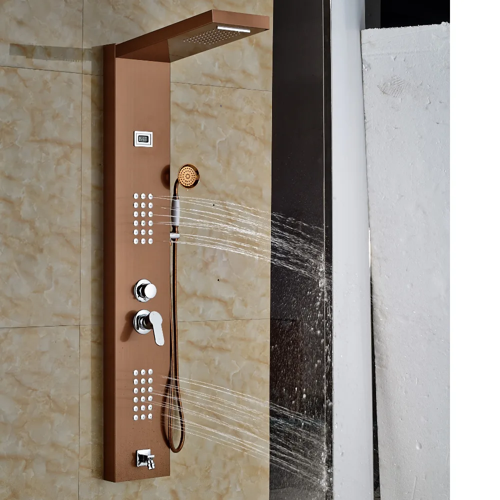 Настенные Роуз Золотой Душ столбца душ Панель w/ручной насадки для душа пластина