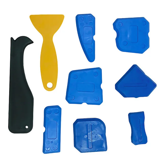 9pcs Blue A Portable 4/9pc Door and Window Glass Silicone Cement Scraper Tool Silicone Sealant Applicator Scraper Cement Removal Tool Kit - Цвет: 9pcs Blue A