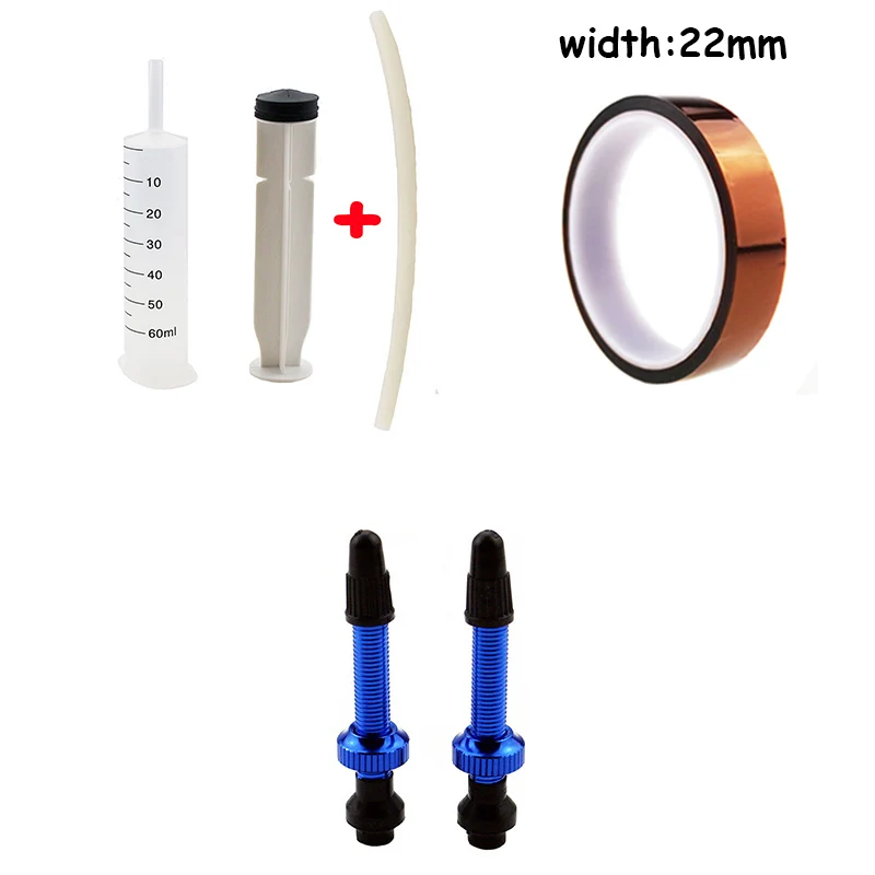 syringe blue 22mm Бескамерный герметик для велосипедных шин, 60 мл, шприц, комплект резиновых шлангов/велосипедные бескамерные клапаны/бескамерная лента для велосипеда, для горного велосипеда - Цвет: syringe blue 22mm