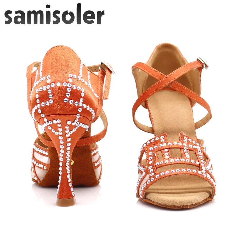 Samisoler Brown 2019 New Latin Dance Shoes ballroom dance shoes ballroom latin dance shoes Rhinestone Ballroom Shoes latce Shoes