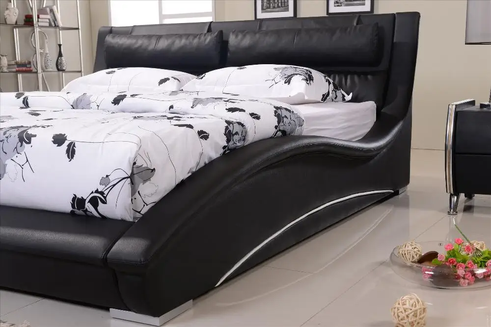 Кристалльная тянутая комфортабельный черный кожаный подголовник кровать из