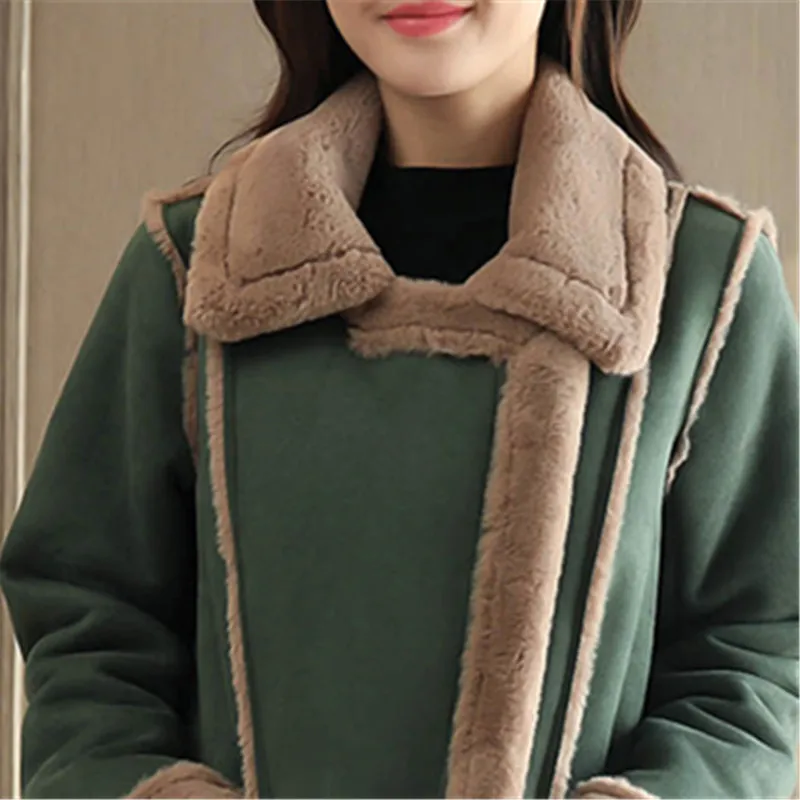 

Winter High Quality 2018 Plus Size Jacket Coat Medium Long Lamb Wool Suede Fabric Overcoat Thick Warm New Fashion Parka ABC008