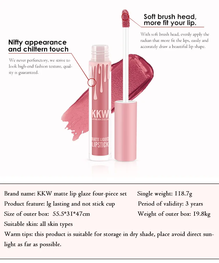 4PCS/SET Kyliejenner Lipstick Set Liquid Matte Lipstick Waterproof Kilie Lipgloss Set Kit Lipgloss Matte Kyliejenner Cosmetics