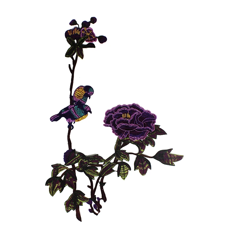 10 шт. кружевная ткань фиолетового зеленого цвета с изображением птицы и дерева