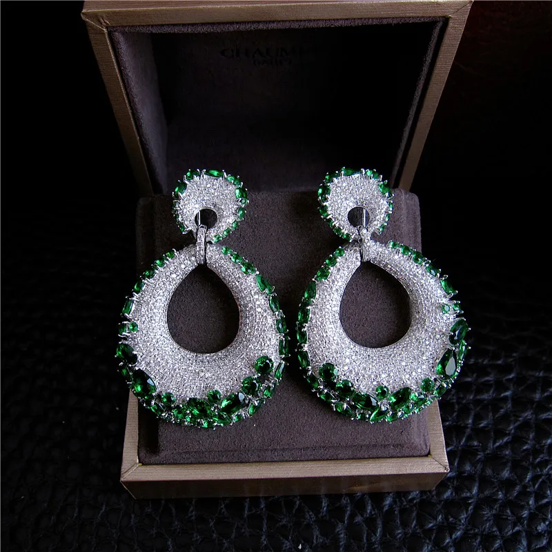 Hot sale Fashion women earrings Luxury new design AAA cubic zirconia blue big bold fancy drop U clasp E1195G | Украшения и