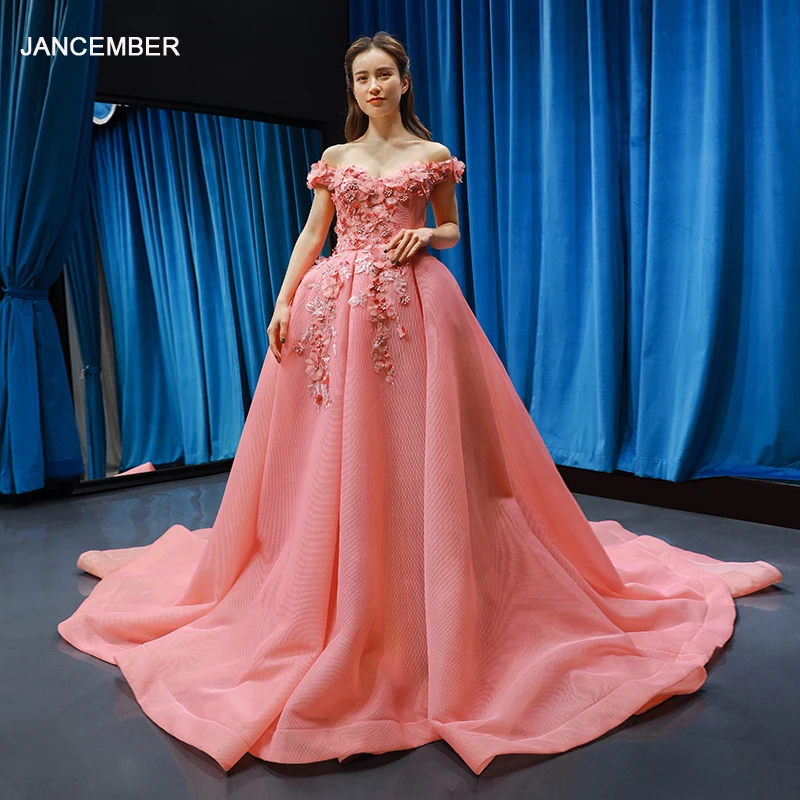 J66795 jancamber розовые вечерние платья с открытыми плечами и v образным вырезом