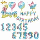 Градиентный цветной фольгированный Шар 32 дюйма 0-9 цифр 4D шар пентаграмма в форме сердца круглый шар украшение на день рождения Юбилей