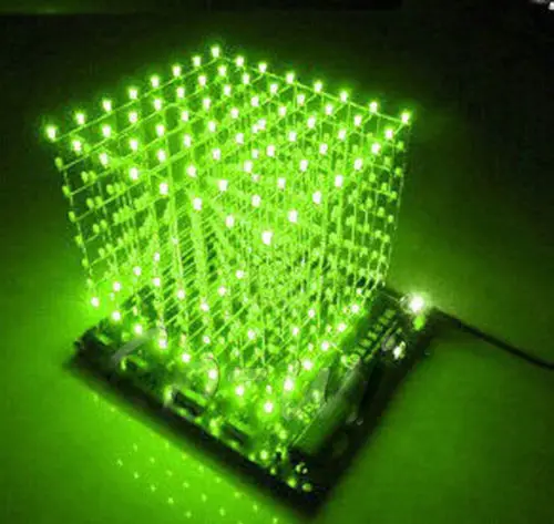 3D светильник квадратный комплект DIY 8x8x8 3 мм LED Cube Green Ray светодиодный | Электронные