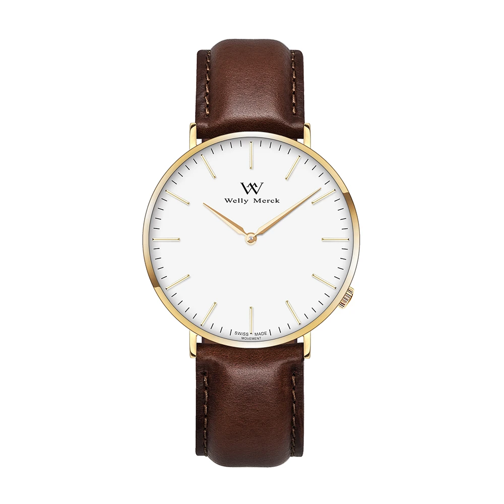 Welly merck кварцевые часы кожи с темно коричневым ремешком для Для женщин|leather