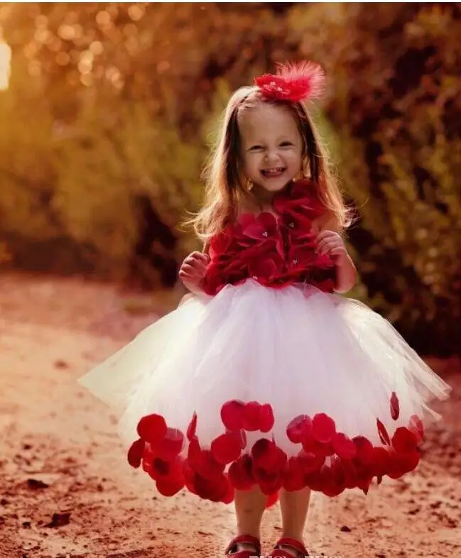 2017 Милый Цветок Девочки Платья Одно Плечо Ручной Работы Бисер Чай Длина Кекс