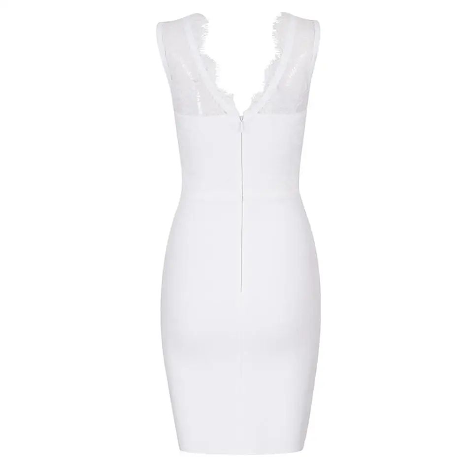 Newest Celebrity Evening Party Bodycon Bandage Dress Women White Sleeveless V-Neck Sexy Nightclub Lace Vestidos | Женская одежда