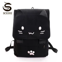 women cute cat backpack canvas kawaii backpacks school bag for student teenagers lovely rucksack cartoon bookbags mochilas