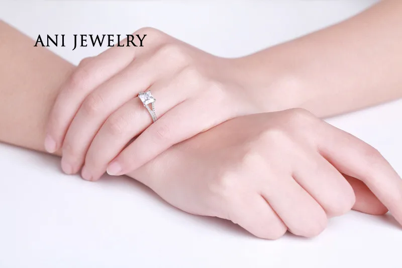 ANI 18 К из белого золота(AU750) для женщин обручальное кольцо 0.79CT Certified я/SI Принцесса Cut Ювелирные изделия с алмазами великолепный Дизайн Promise Ring