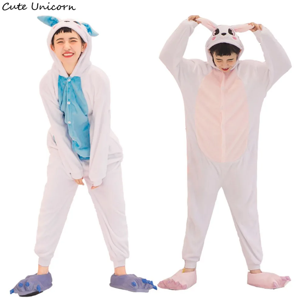 

Blue Pink Rabbit animal Pajamas cosplay Onesies unisex flannel Pyjamas boys girls clothes anime party costume sleepwear rompers