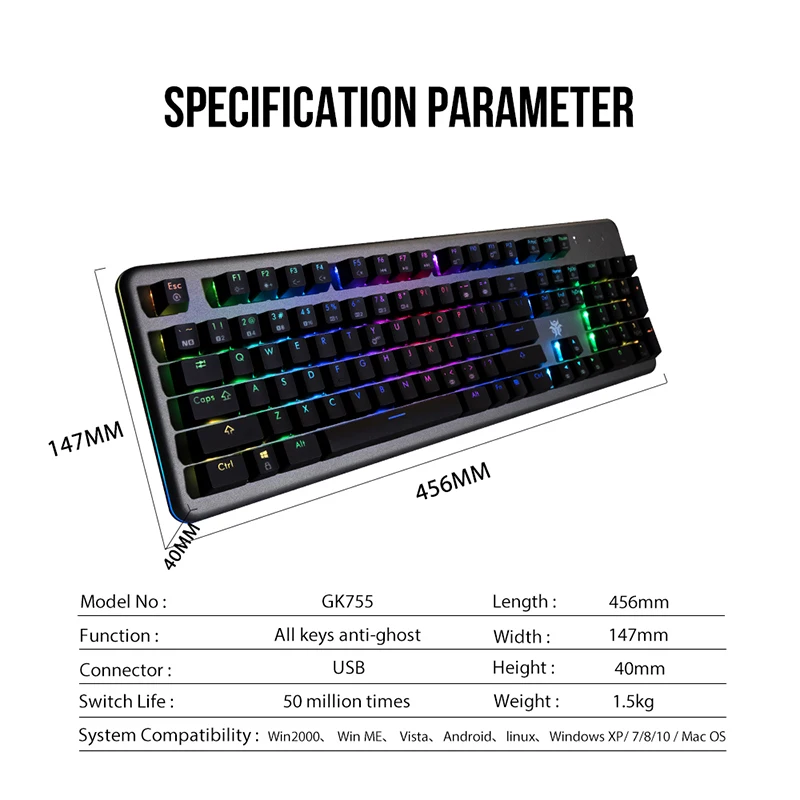 Шестигранные GK755 A 104 ключ коробка переключатель механическая клавиатура