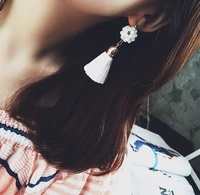 ajojewel new simulated pearl round ball white earrings for women long tassel earrings trendy korea jewelry