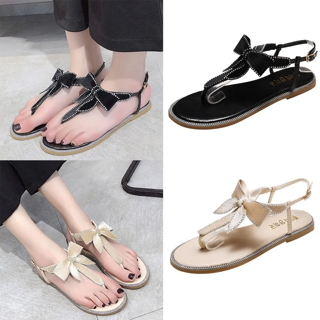 Женские шлепанцы на плоской подошве с бантом матовые пляжная обувь