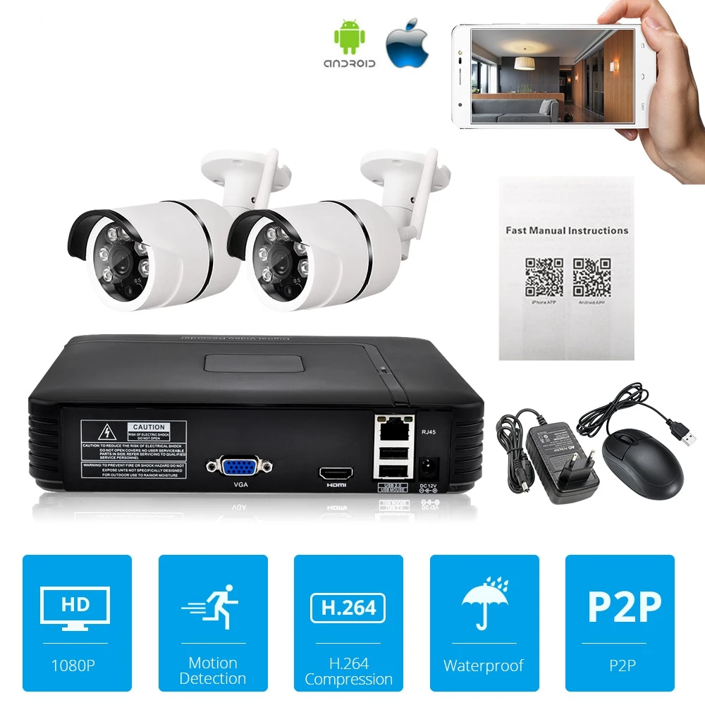Cctv камера видеонаблюдения 1080P HD Беспроводная NVR система безопасности комплект 720P
