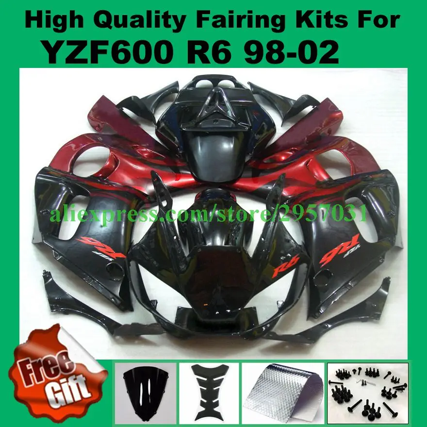 

Free screws+gifts Orange black Motorcycle fairing fit for YAMAHA YZF R6 98 99 00 01 02 1998 1999 2000 2001 2002 fairings kits