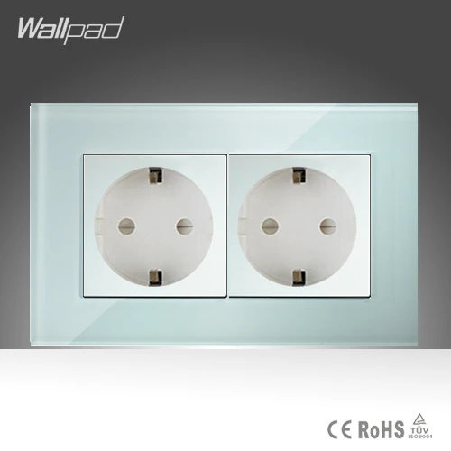 

Double 16A EU Socket Wallpad White Crystal Glass EU European German Standard Wall Socket Free Shipping