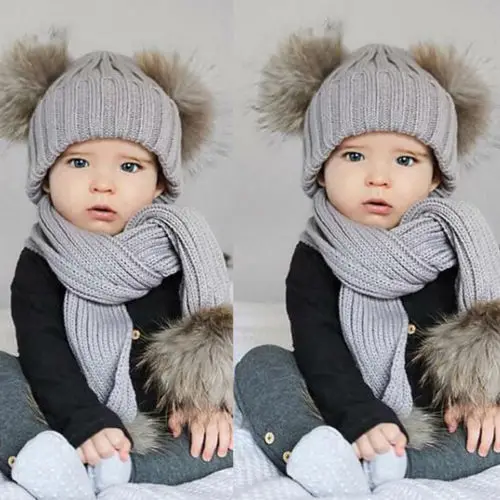 

2017 Winter New Winter Warm Lovely Baby Infant Toddler Knitted Crochet Beanie Hat Cap +Scarf 2PCS
