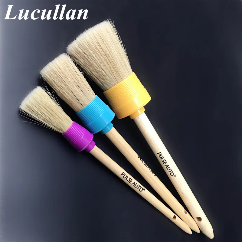 Lucullan 3 шт./лот, деревянная ручка, автомобильные детализаторы, щетки, супер плотные волосы для интерьера, диски, колеса, кондиционеры, инструменты для чистки автомобиля