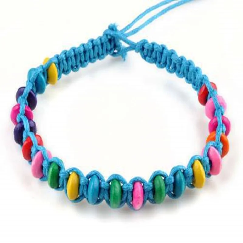 Плетеные браслеты с разноцветными деревянными бусинами для женщин и девушек 13