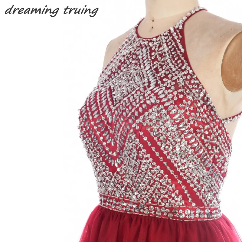Бордовое мини платье для выпускного вечера с бисером короткое сексуальное
