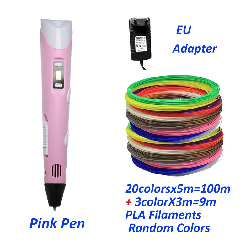 EU-Pink-109m PLA KidsTime 3D Ручка принтер 3D Рисование строк печати карандаш с красочными PLA нити для детей DIY подарки для детей - Цвет: EU-Pink-109m PLA