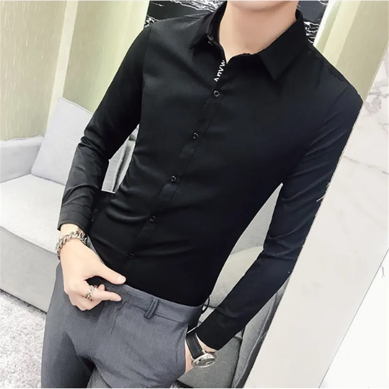 

Весенний хлопковый костюм Slim Fit с принтом букв смокинг Высокое качество белое платье-рубашка с длинным рукавом повседневные деловые социал...